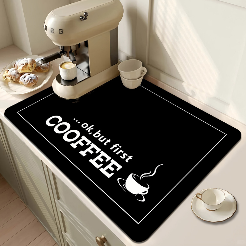 Bar Mat Rubber - Ok But First Coffee Text Kitchen