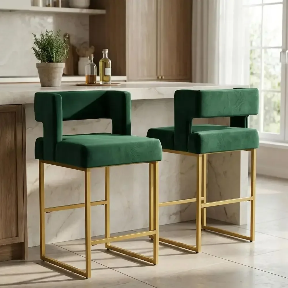 Home Bar Stools - Set of 2 Green Velvet Bar