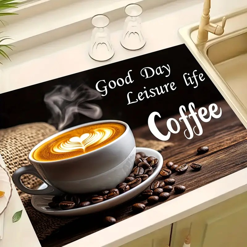 Bar Mat Rubber - Classic Coffee Design Dish Drying Mat