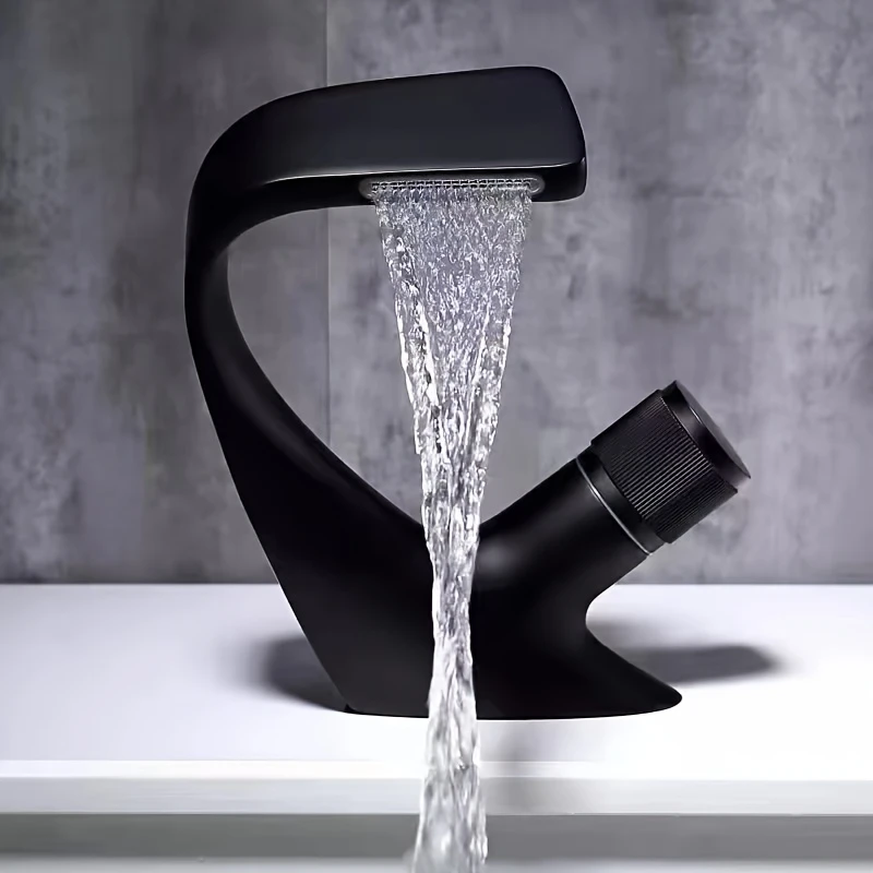 Home Bar Sink - All Copper Black Washbasin Waterfall Faucet