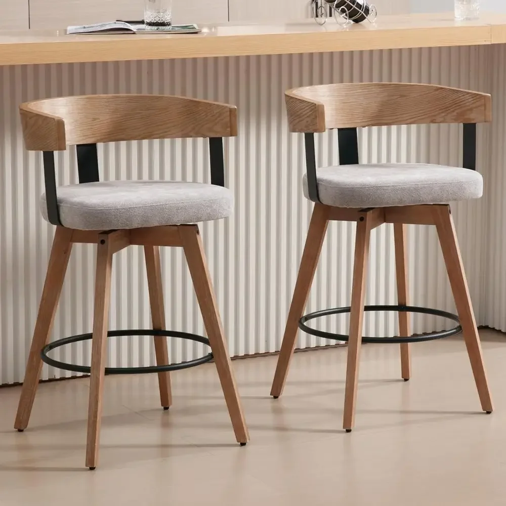 Home Bar Stools - Set of 2, 26 Grey Linen-Upholstered