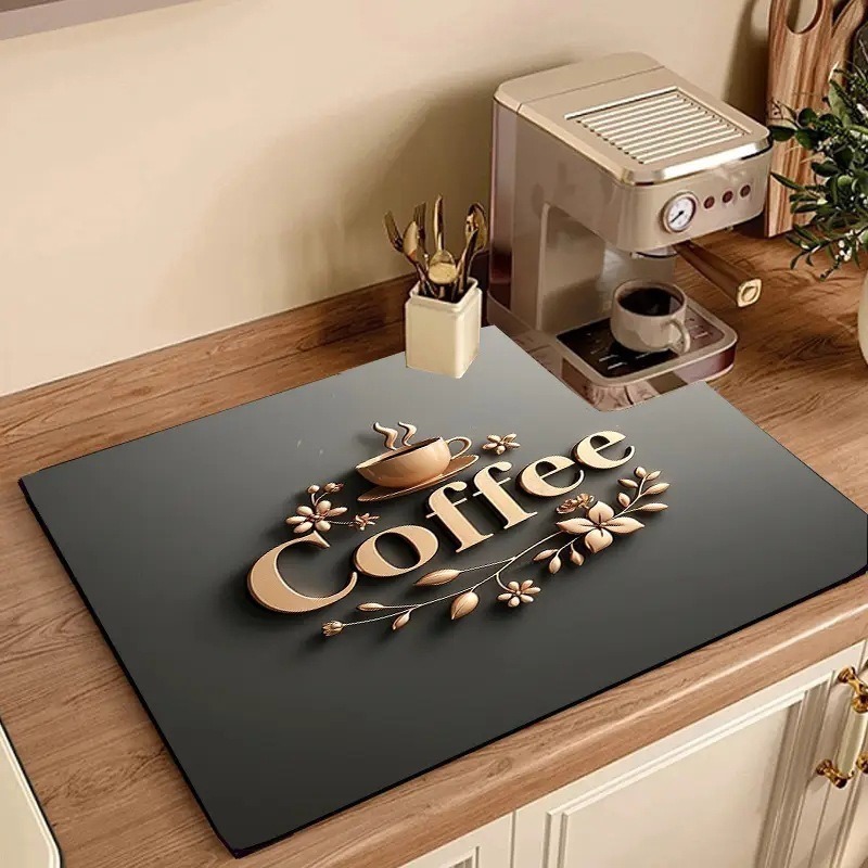 Bar Mat Rubber - Coffee Print Coffee Pad Absorbent Mat