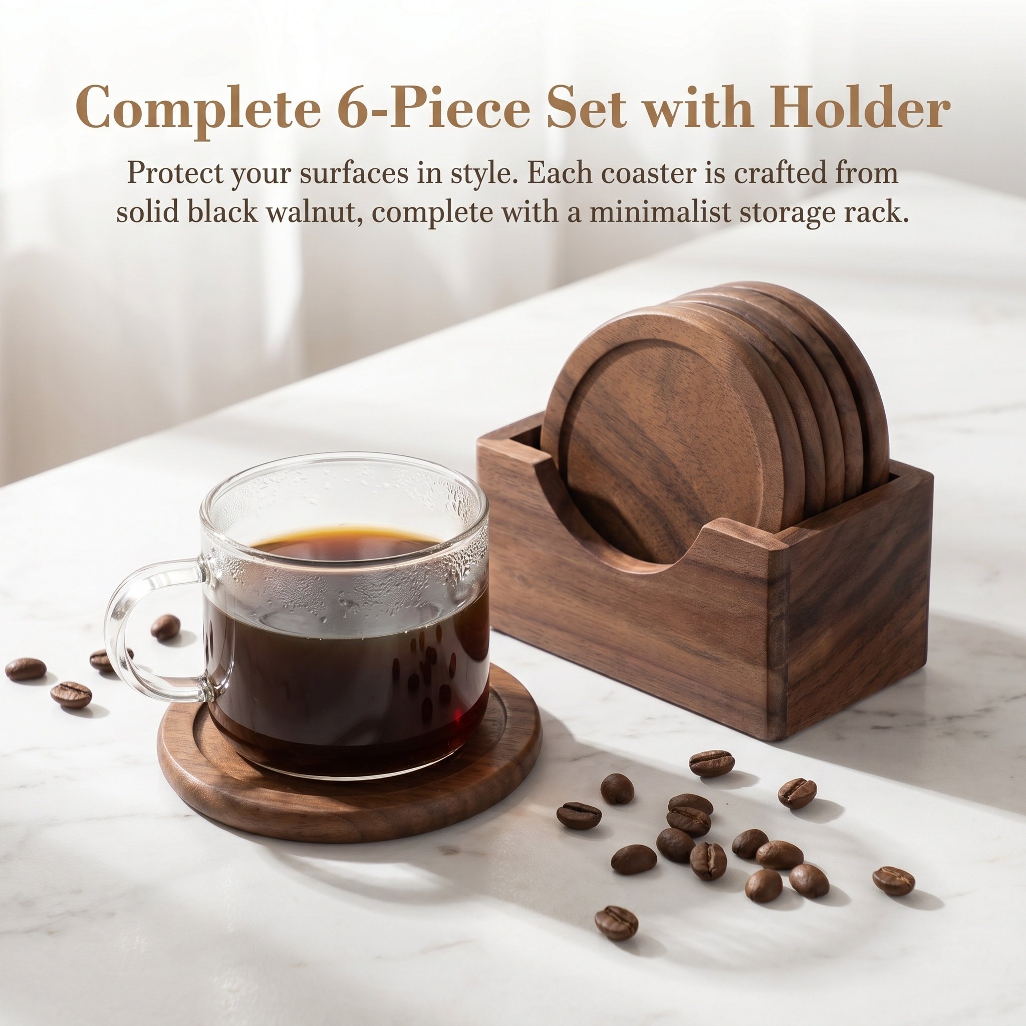 6Pcs Round Wooden Coasters Mad - Home Bar Set 评论和价格
