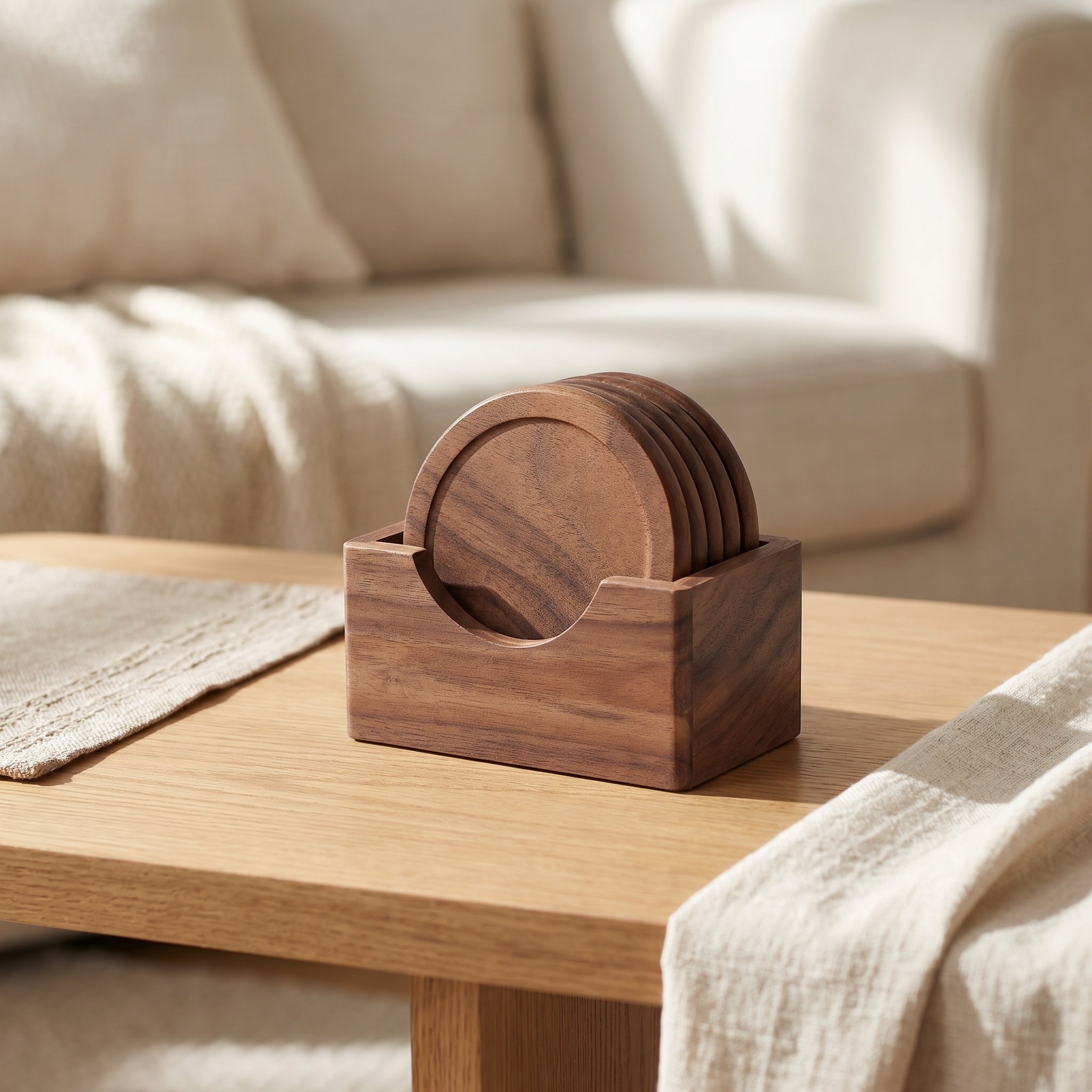 6Pcs Round Wooden Coasters Mad - Home Bar Set 评论和价格