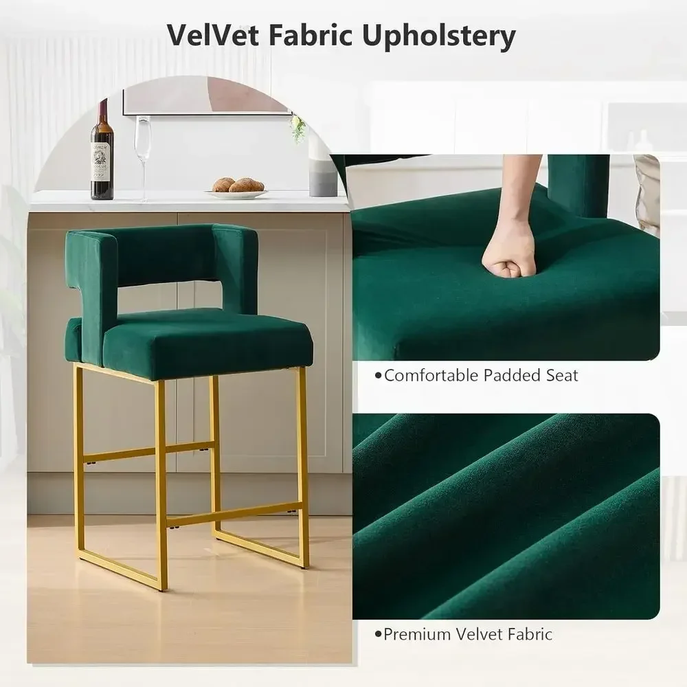 Set of 2 Green Velvet Bar Stoo - Home Bar Stools 评论和价格