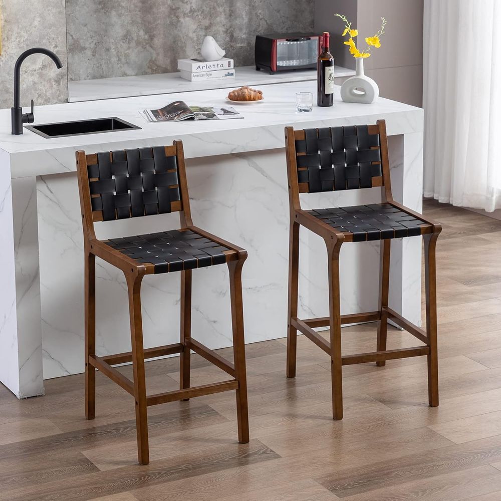 Set of 2 Wooden Bar Stools, Bl - Home Bar Stools 评论和价格