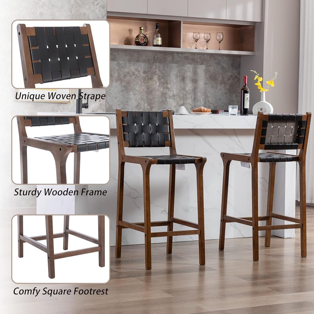 Set of 2 Wooden Bar Stools, Bl - Home Bar Stools 评论和价格