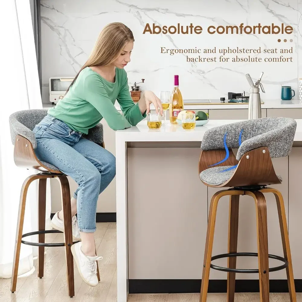 Set of 2 Gray Fabric Swivel Ba - Home Bar Stools 评论和价格