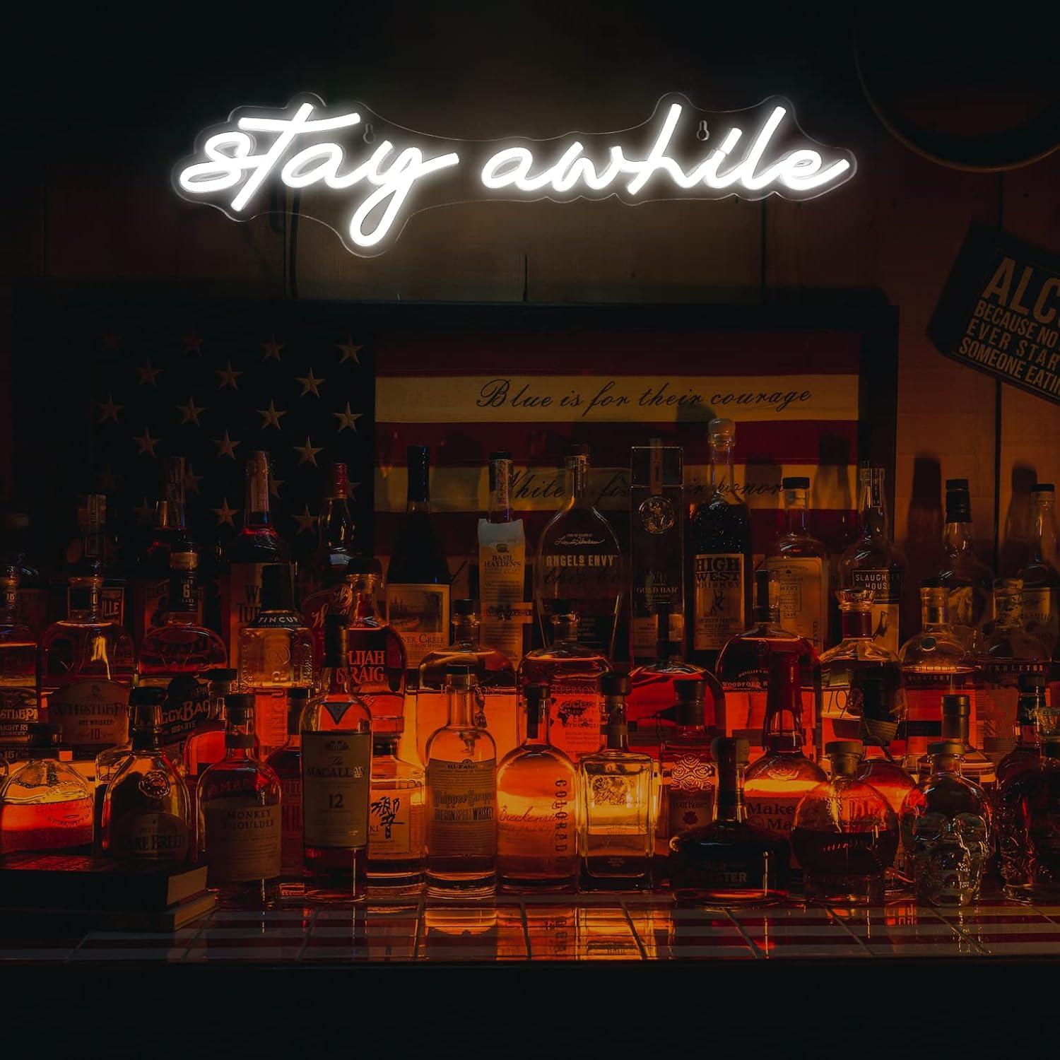 Stay Awhile Neon Signs USB Dim - Home Bar Signs 评论和价格