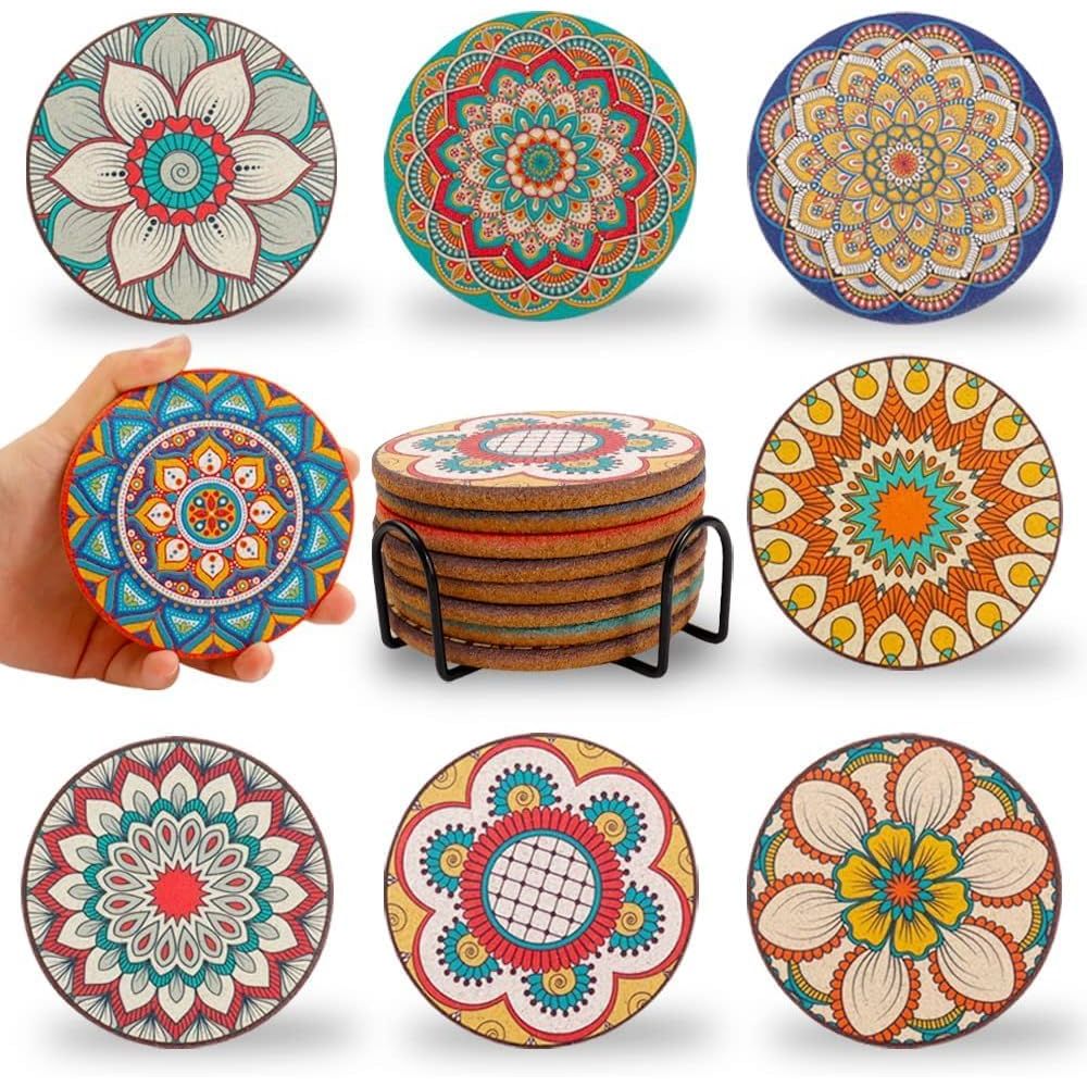 Set of 8 Round Colorful Coaste - Home Bar Set 评论和价格