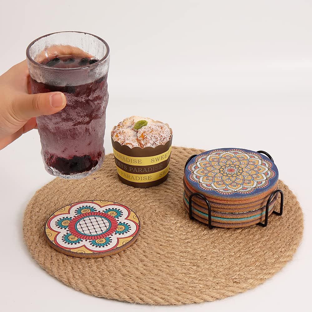 Set of 8 Round Colorful Coaste - Home Bar Set 评论和价格