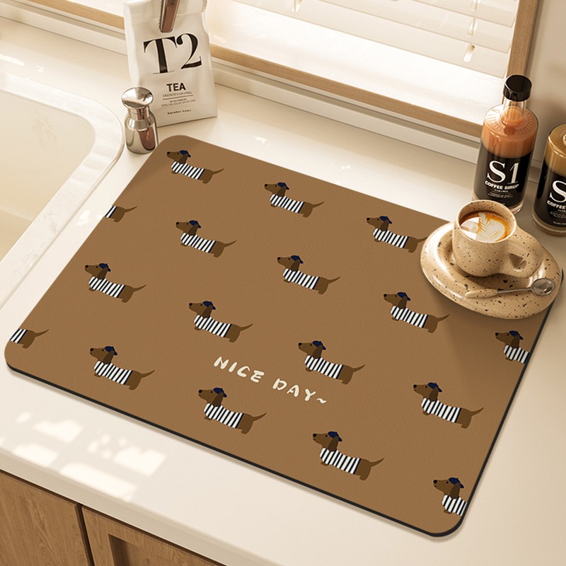 Cartoon Pug Pattern Printed Ki - Bar Mat Rubber 评论和价格
