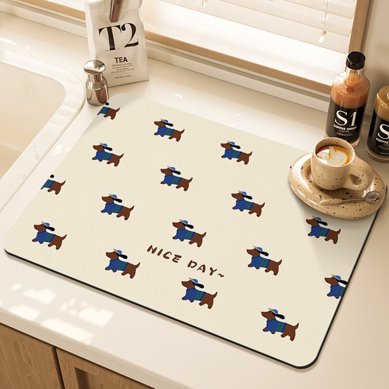 Cartoon Pug Pattern Printed Ki - Bar Mat Rubber 评论和价格