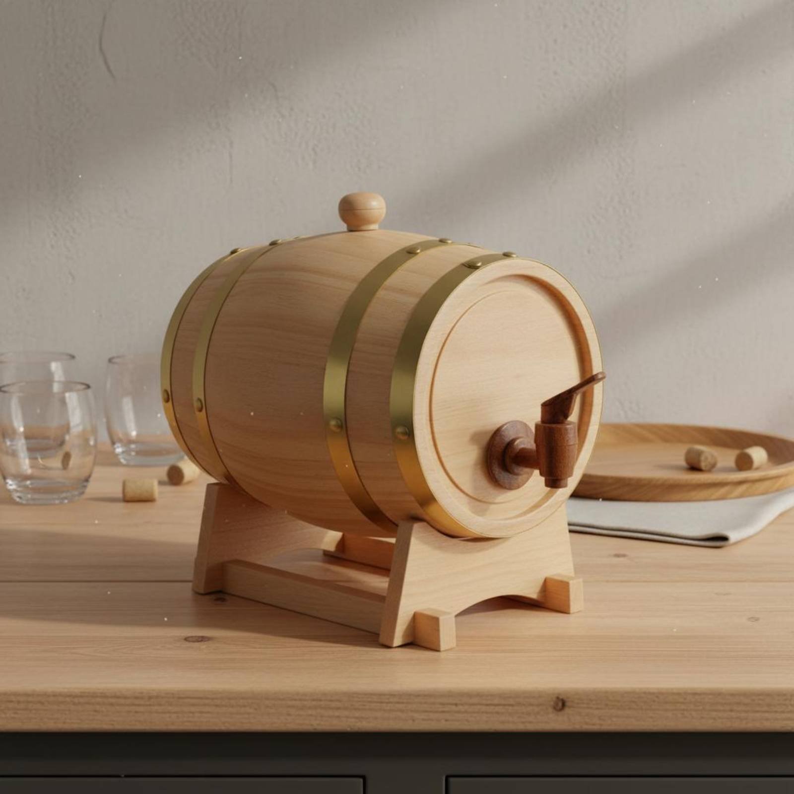 Fir Wood Barrel with Spigot Le - Home Bar Stand 评论和价格