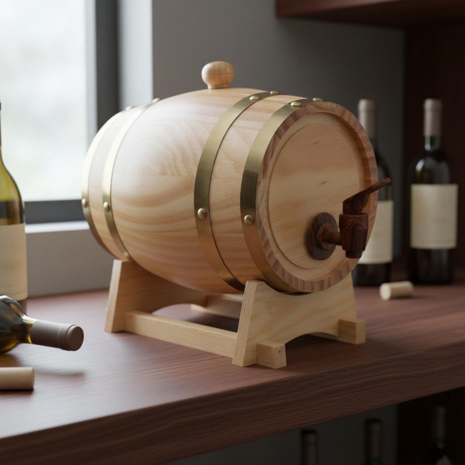 Fir Wood Barrel with Spigot Le - Home Bar Stand 评论和价格