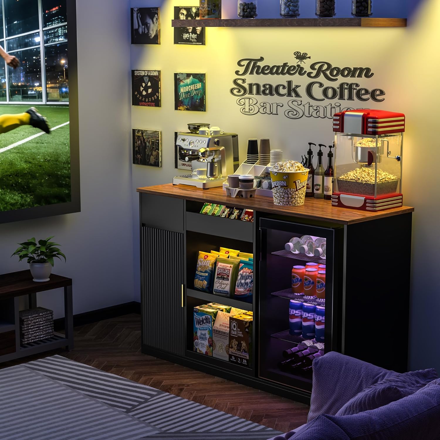 Snack Bar Cabinet with Fridge  - Home Bar And Theater 评论和价格