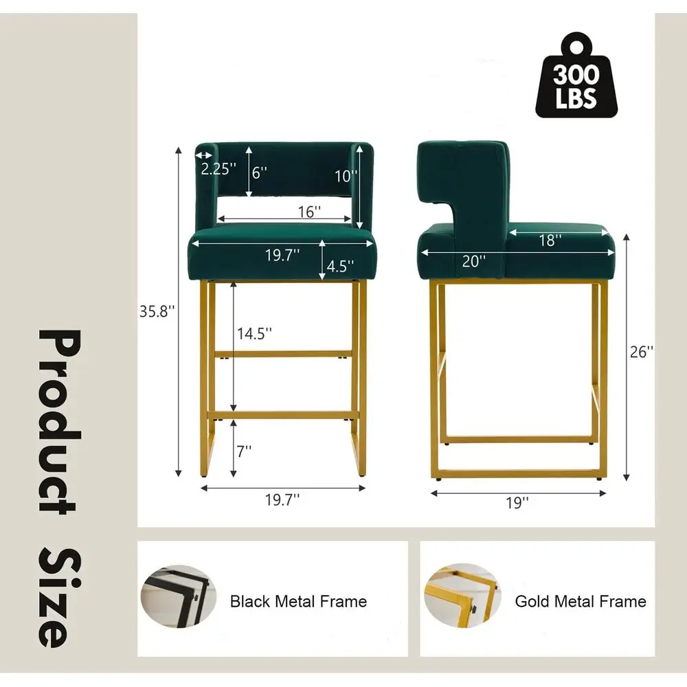Set of 2 Green Velvet Bar Stoo - Home Bar Stools 评论和价格