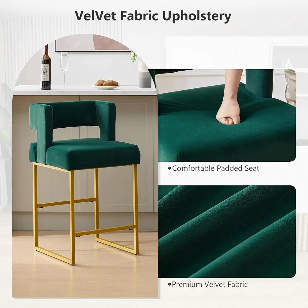 Set of 2 Green Velvet Bar Stoo - Home Bar Stools 评论和价格