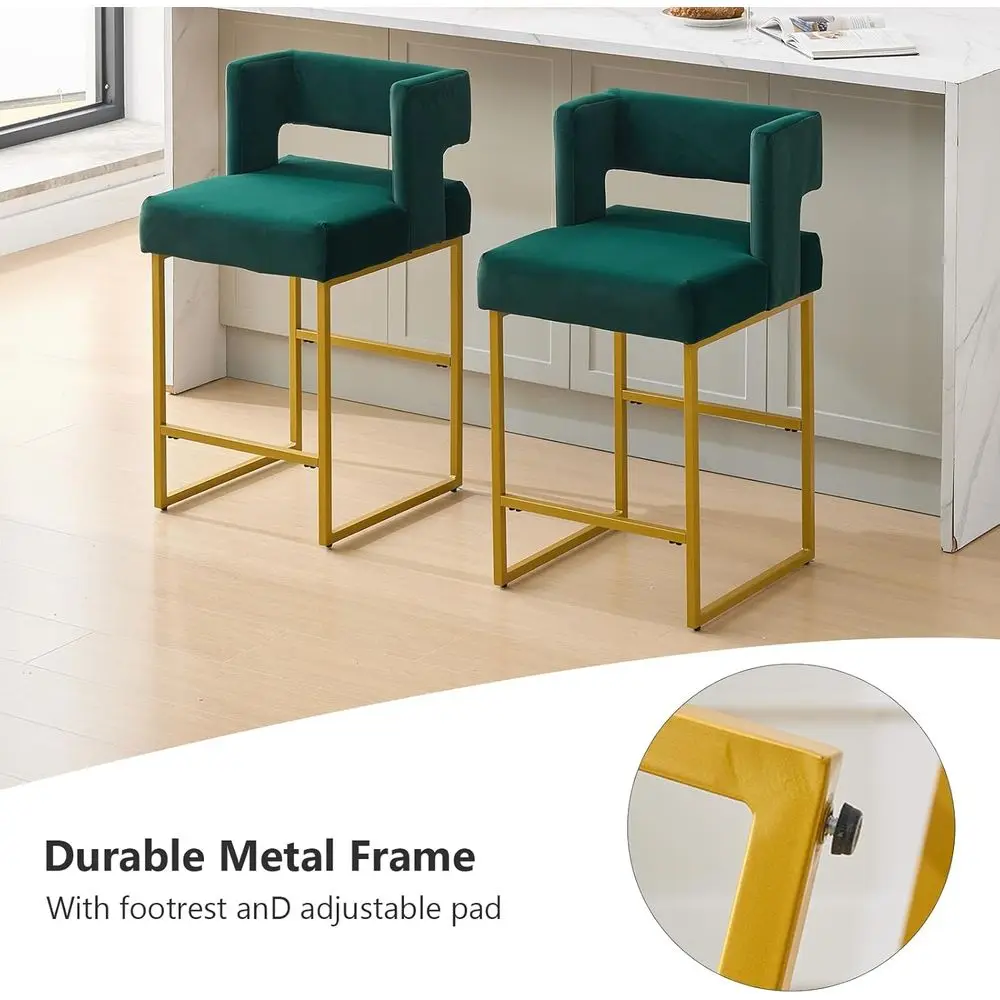 Set of 2 Green Velvet Bar Stoo - Home Bar Stools 评论和价格