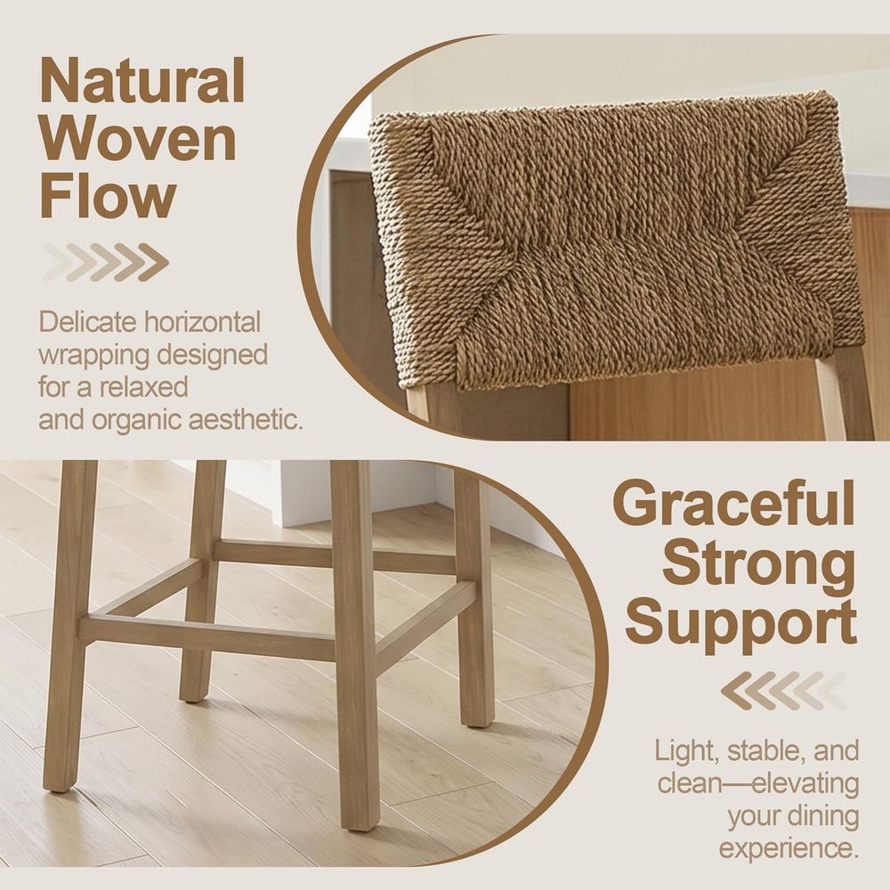 Set of 2 Natural Seagrass Back - Home Bar Stools 评论和价格
