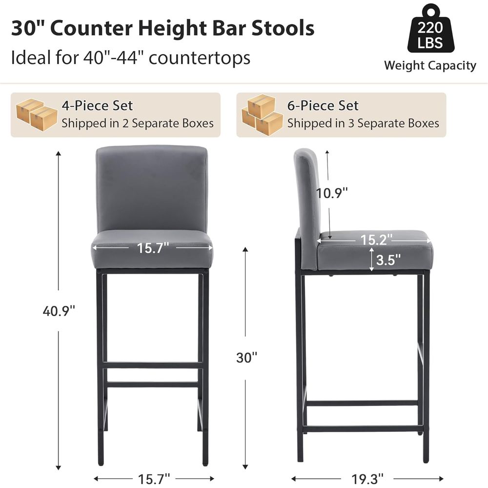 Set of 4 Grey Upholstered Leat - Home Bar Stools 评论和价格