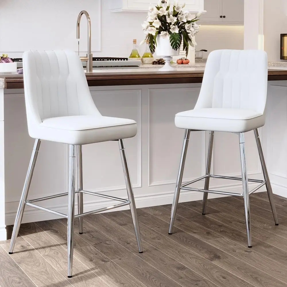 Set of 2 White Upholstered 27  - Home Bar Stools 评论和价格