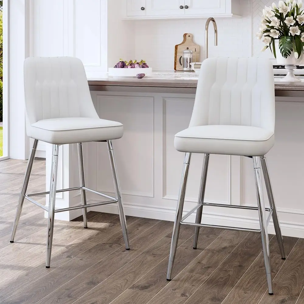 Set of 2 White Upholstered 27  - Home Bar Stools 评论和价格